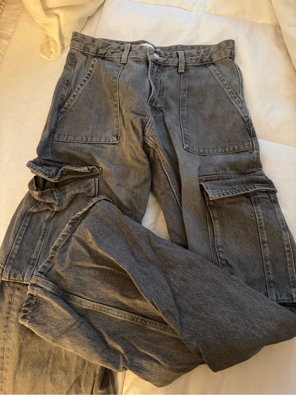 Zara womens Washed Gray Cargo Jeans - Relaxed Fit- 26
